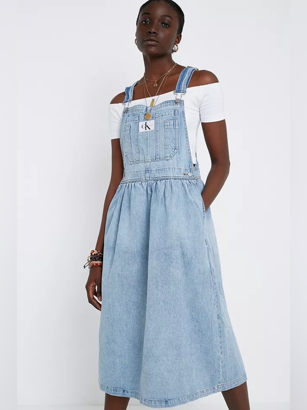 Calvin Klein Denim Pinafore Dress - L
